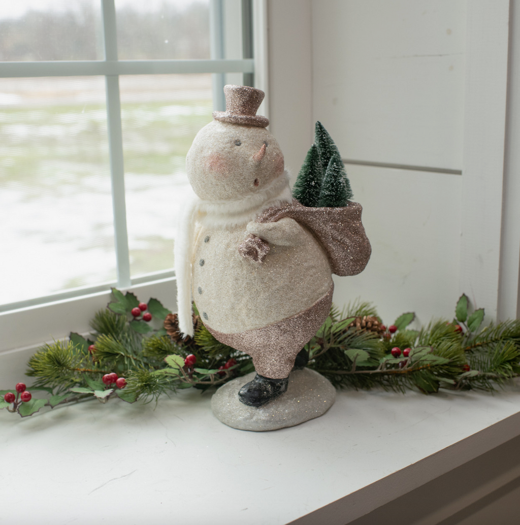 Surprised Snowman with Bag Figure - dolly mama boutique
