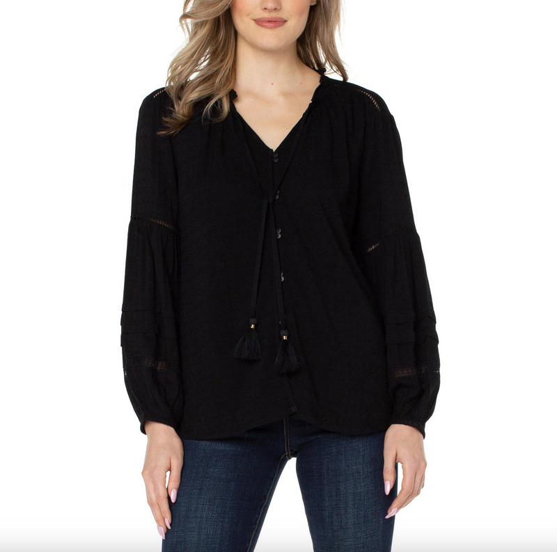 Long-Sleeve Popover Blouse LM8A38WV12 - dolly mama boutique