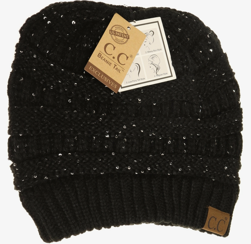 Sequin Ponytail Beanie - dolly mama boutique