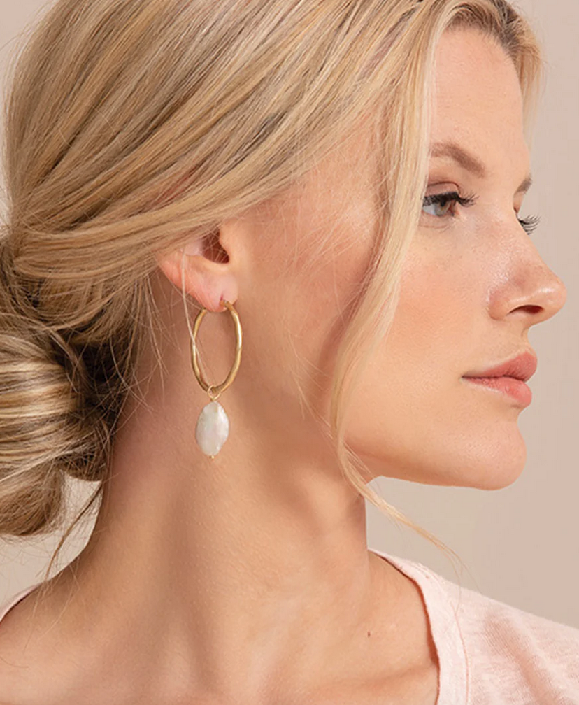 Pearl-Drop Hoop Earrings - dolly mama boutique