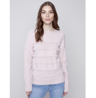 Crew-Neck Layered Fringe Sweater C2583-736A - dolly mama boutique